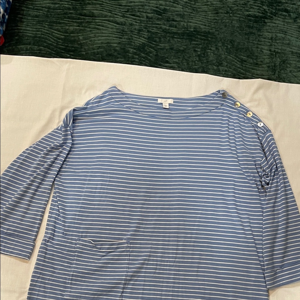 J. Jill Blue Striped Long Sleeve Top with Button Detail